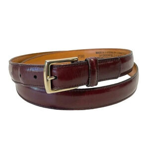 Deerfield Leather Belt w/ 14K Gold Plated Buckle Made in USA Size 38 Brown Red